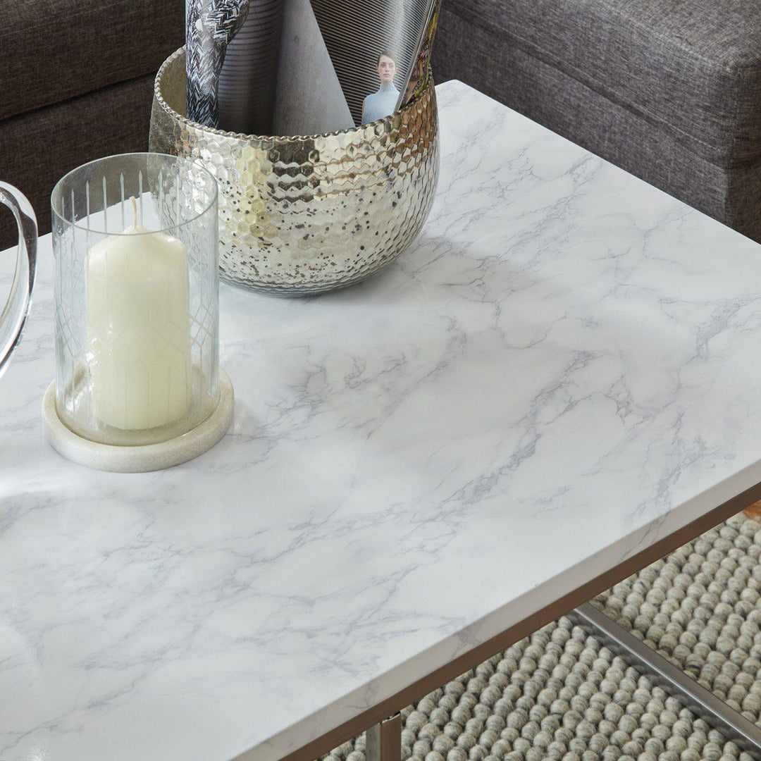 Jay Marble Effect Coffee Table Set - Chrome Frame