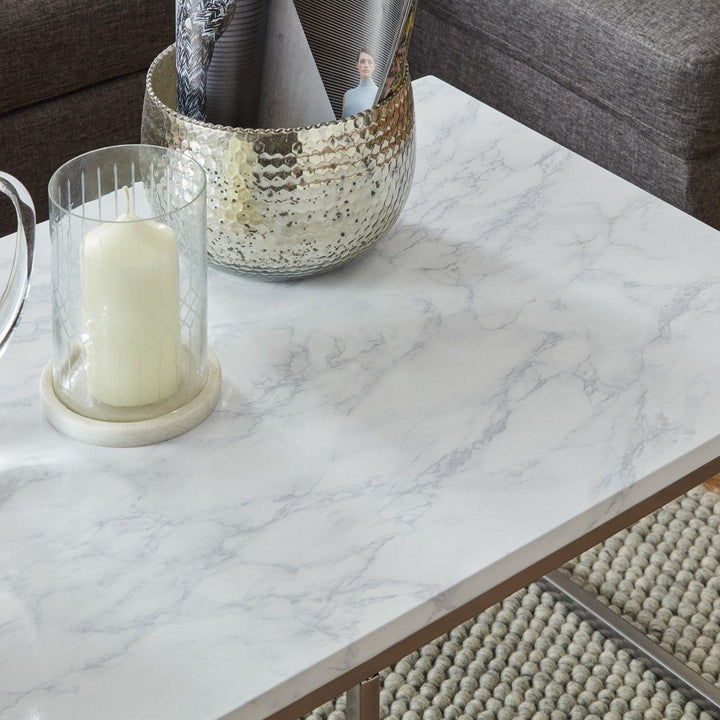 Jay Marble Effect Coffee Table Set - Chrome Frame