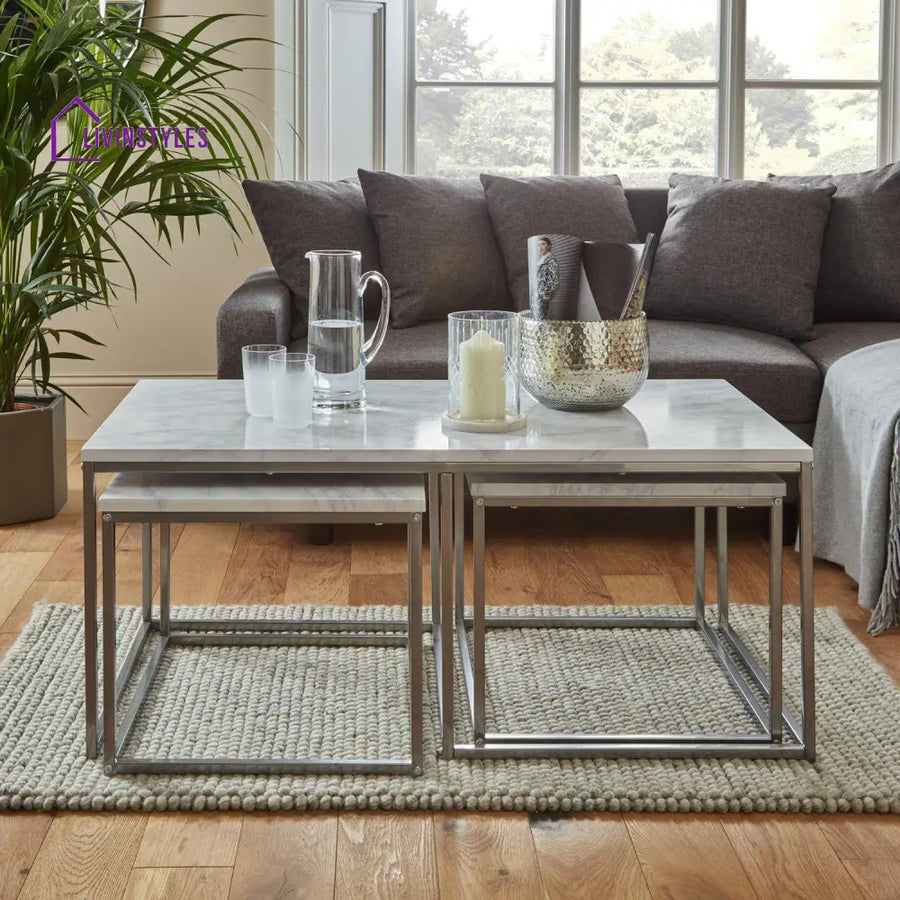 Jay Marble Effect Coffee Table Set Chrome Frame Living Room > Coffee & Side Tables > Coffee Table > Walnut > Gold