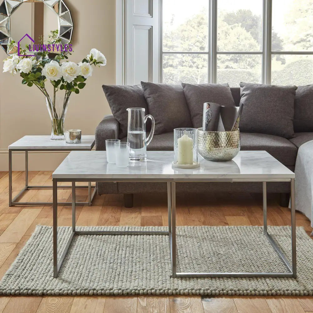 Jay Marble Effect Coffee Table Set Chrome Frame Living Room > Coffee & Side Tables > Coffee Table > Walnut > Gold