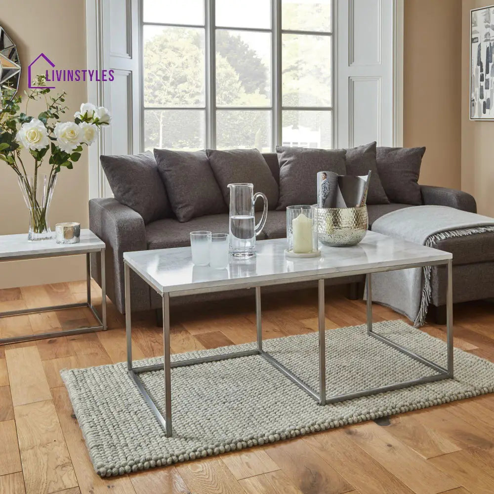 Jay Marble Effect Coffee Table Set Chrome Frame Living Room > Coffee & Side Tables > Coffee Table > Walnut > Gold