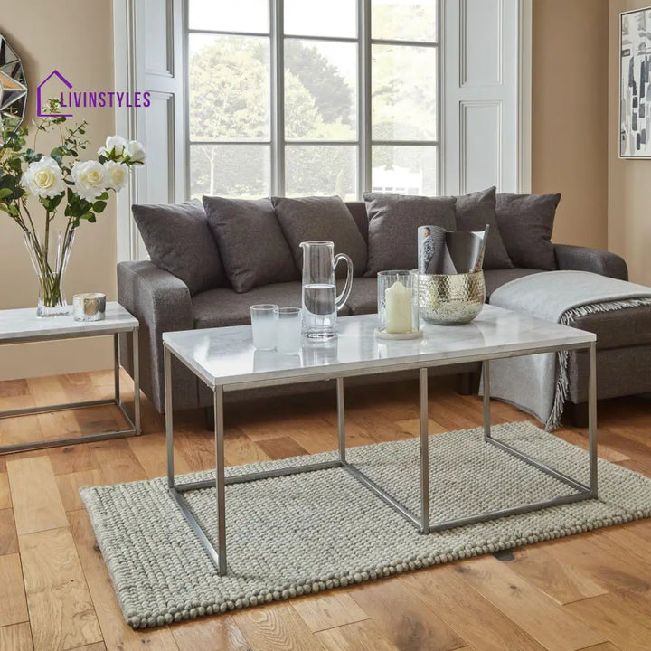 Jay Marble Effect Coffee Table Set Chrome Frame Living Room > Coffee & Side Tables > Coffee Table > Walnut > Gold