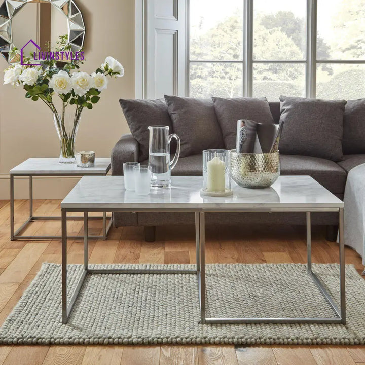 Jay Marble Effect Coffee Table Set Chrome Frame Living Room > Coffee & Side Tables > Coffee Table > Walnut > Gold