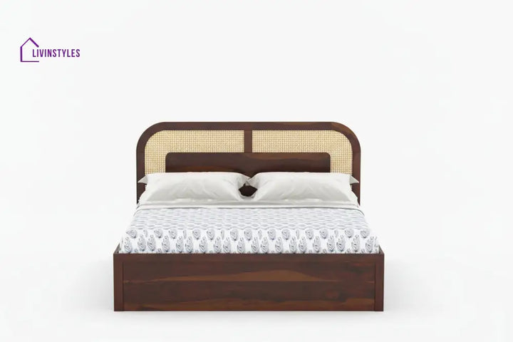 Jay Sheesham Wood Cane Bed With Hydraulic Storage - King Size