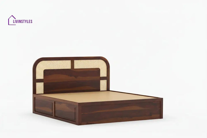 Jay Sheesham Wood Cane Bed With Hydraulic Storage - King Size