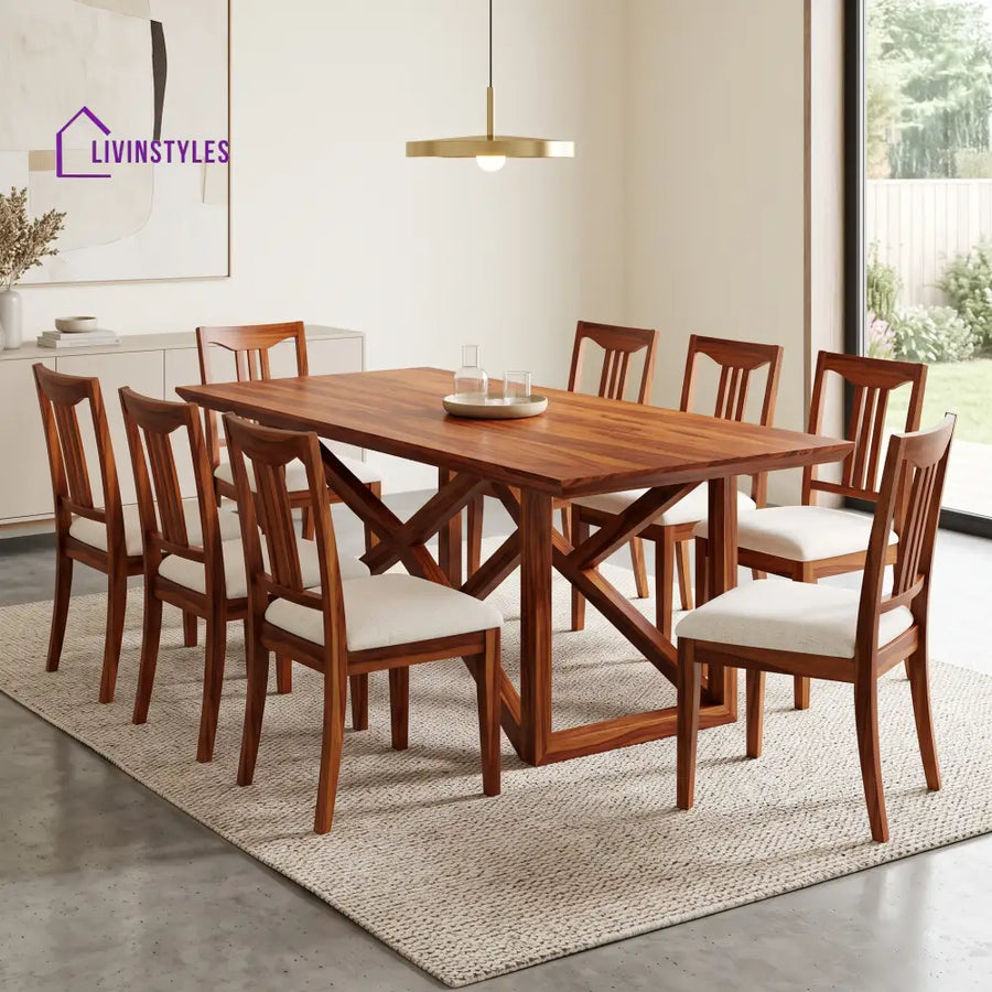 Jaya Premium Solid Wood 8 Seater Dining Table Set