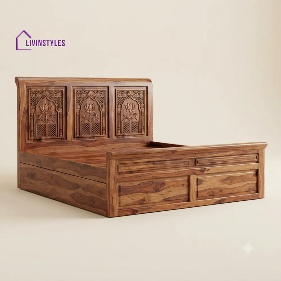 Jayashree Sheesham Wood Bed With Box Storage | Wooden Bed