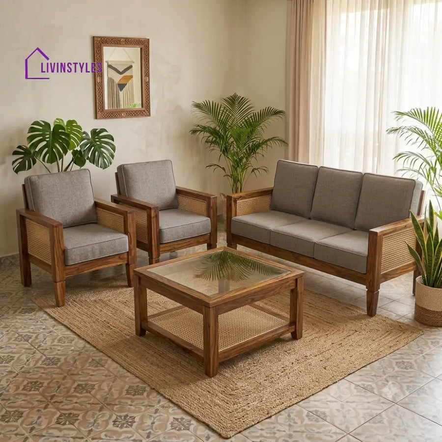 Jayashree Wooden Sofa Set | 3 + 1 + 1 Sheesham Wood Sofa Set for Living Room
