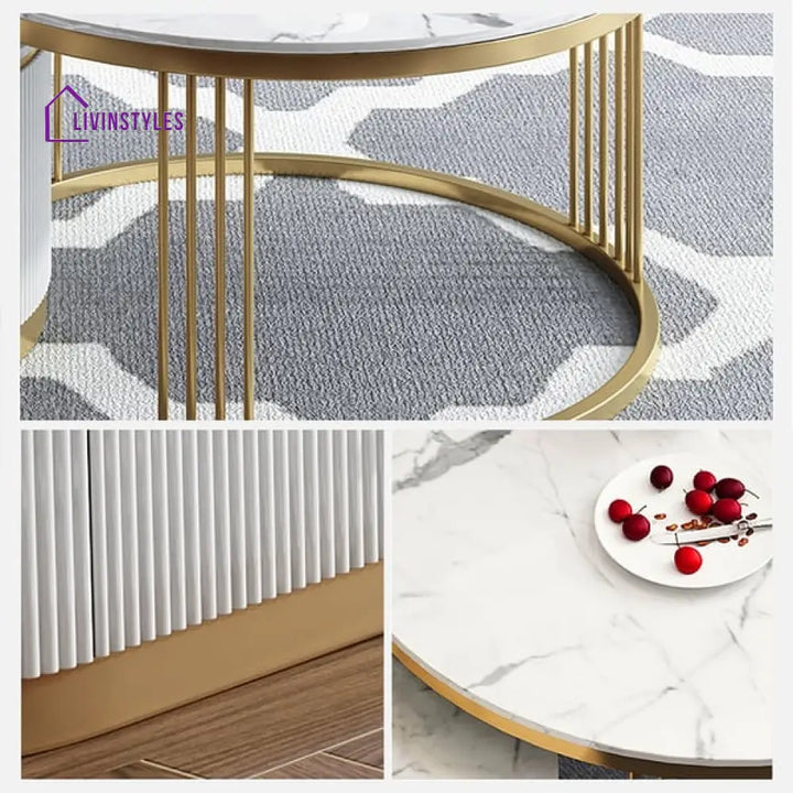 Jayesh Stainless Steel With Pvd Coated Coffee Table Marble Top