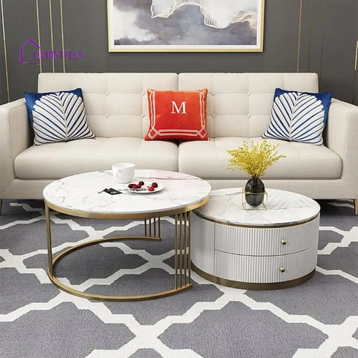 Jayesh Stainless Steel With Pvd Coated Coffee Table Marble Top