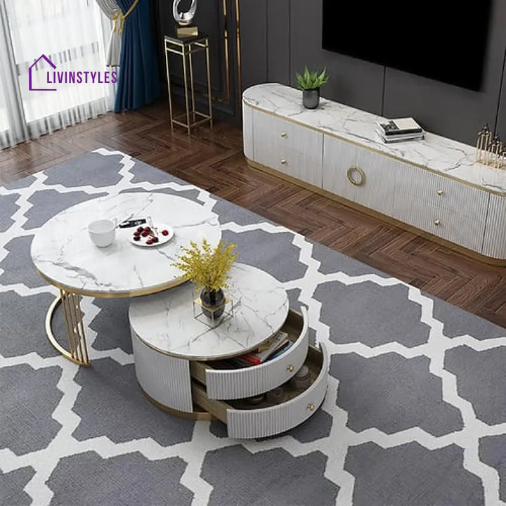 Jayesh Stainless Steel With Pvd Coated Coffee Table Marble Top