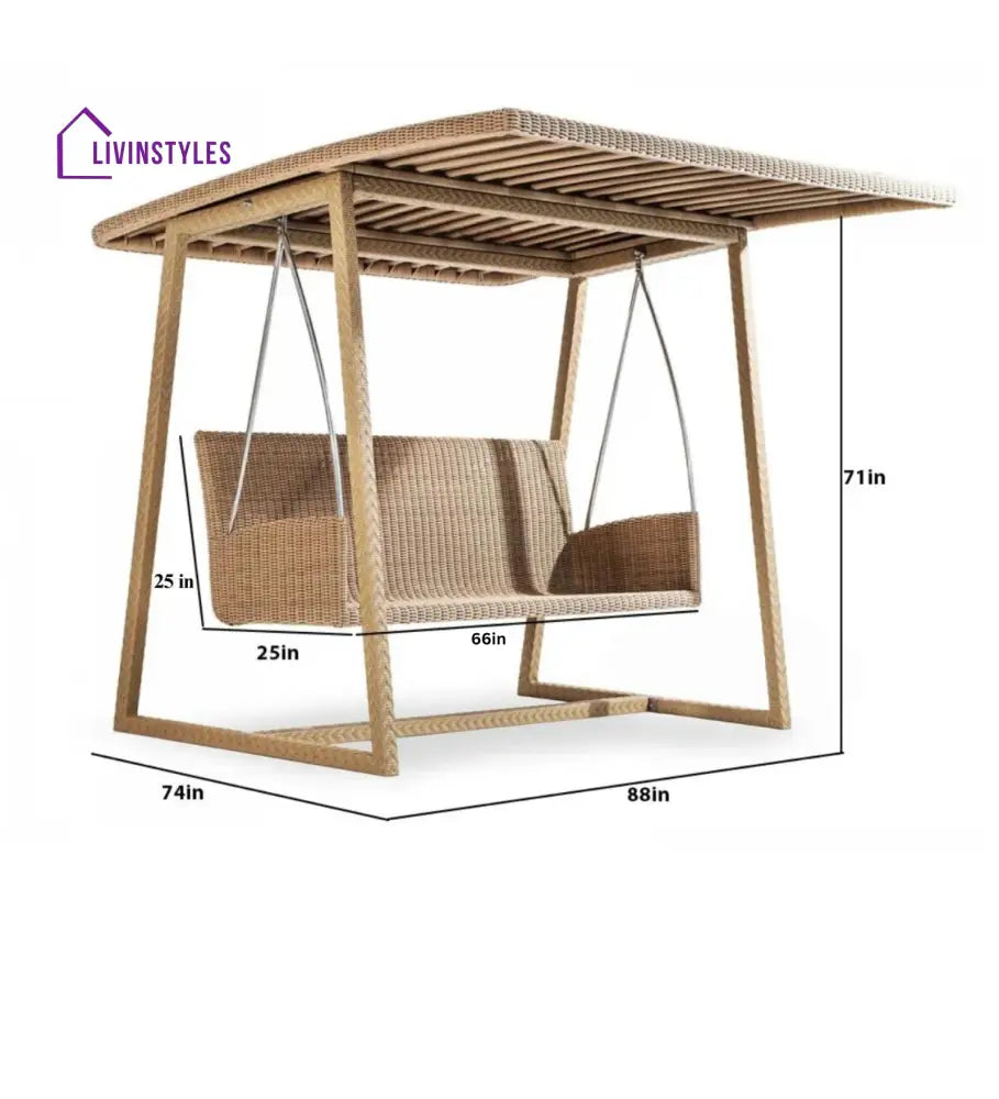 Jazz Three Seater Hanging Swing With Stand For Balcony Garden Swing (Tan) - Swings