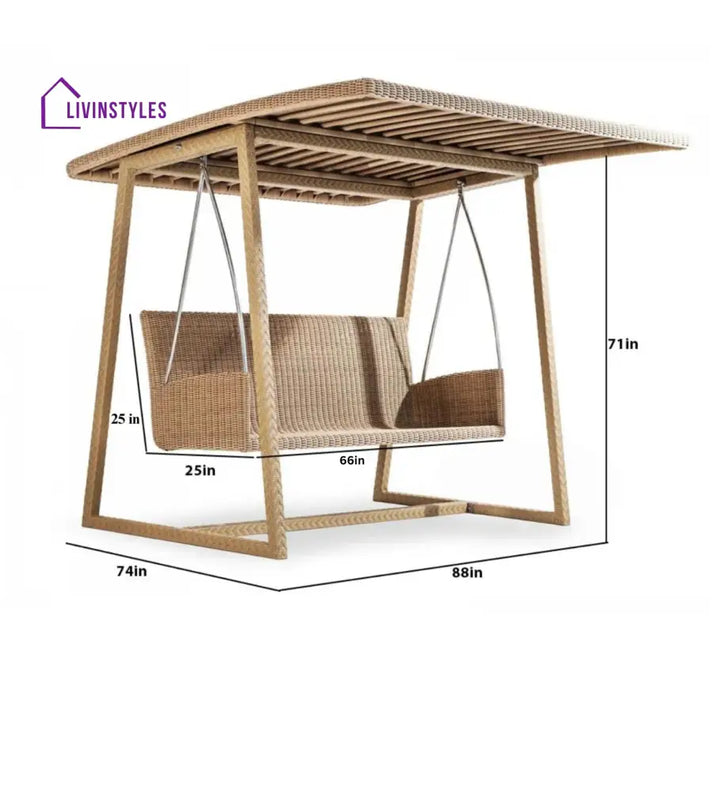 Jazz Three Seater Hanging Swing With Stand For Balcony Garden Swing (Tan) - Swings