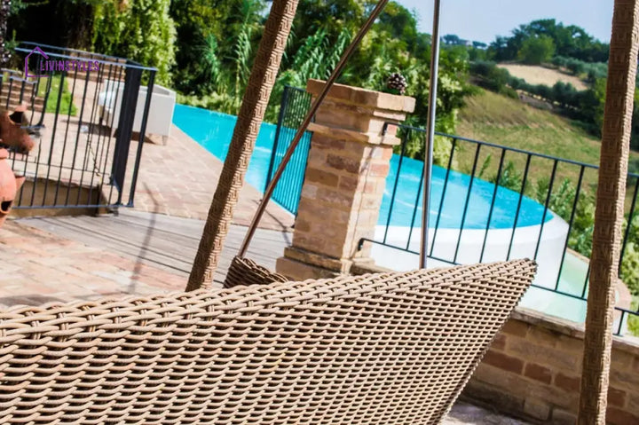 Jazz Three Seater Hanging Swing With Stand For Balcony Garden Swing (Tan) - Swings