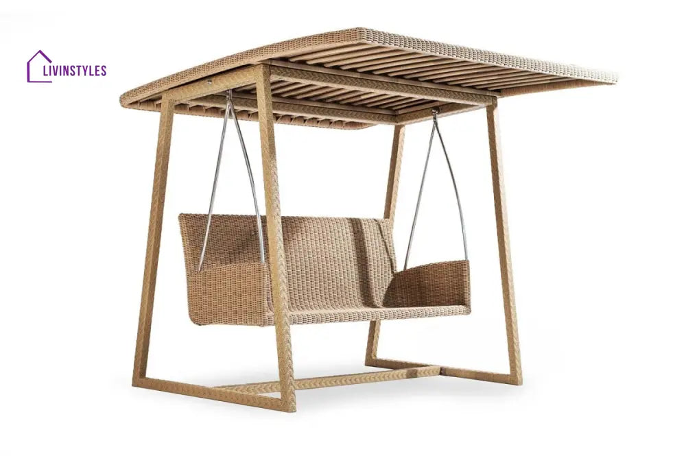 Jazz Three Seater Hanging Swing With Stand For Balcony Garden Swing (Tan) - Swings