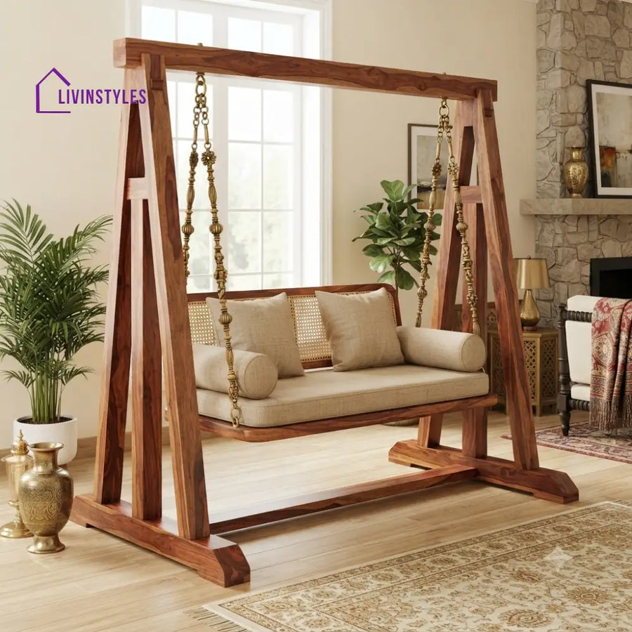 Jean 2 Seater Wooden Swing for Home | Wooden Jhula for home