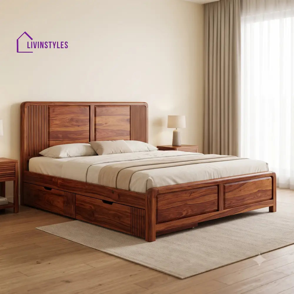 Jean Louis Premium Wooden Bed with Drawer Storage | King Size Bed & Queen Size Bed Online