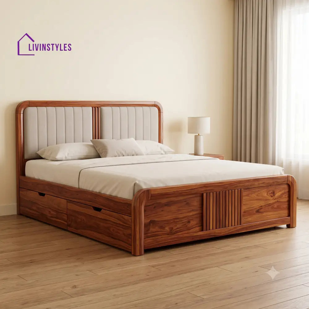 Jean Michel Premium Wooden Bed with Drawer Storage | King Size Bed & Queen Size Bed Online