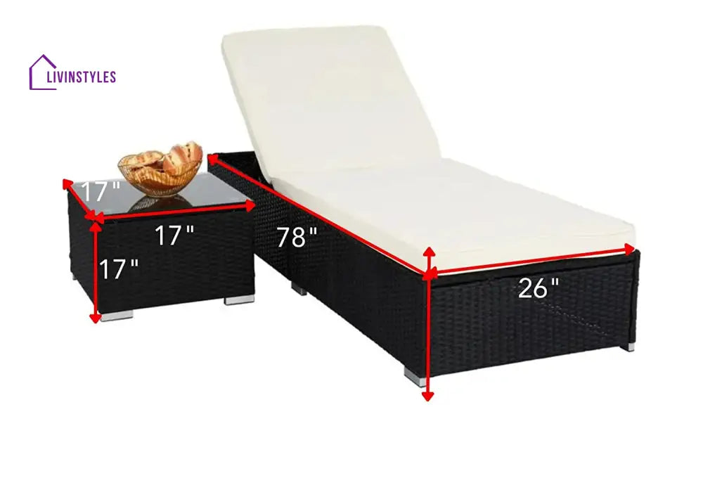 Jean Outdoor Swimming Poolside Lounger (Set of 2) With 1 Side Table (Black +White) - Loungers