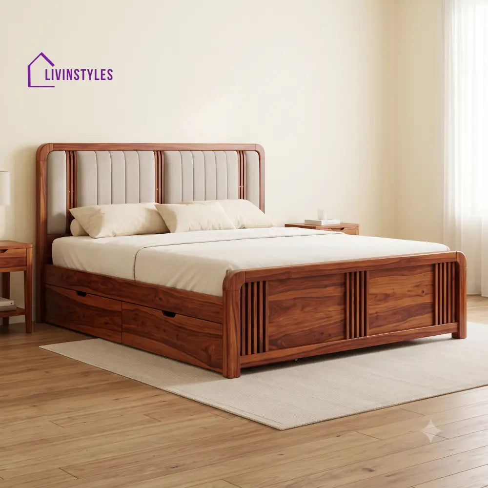 Jean Pierre Premium Wooden Bed with Drawer Storage | King Size Bed & Queen Size Bed Online