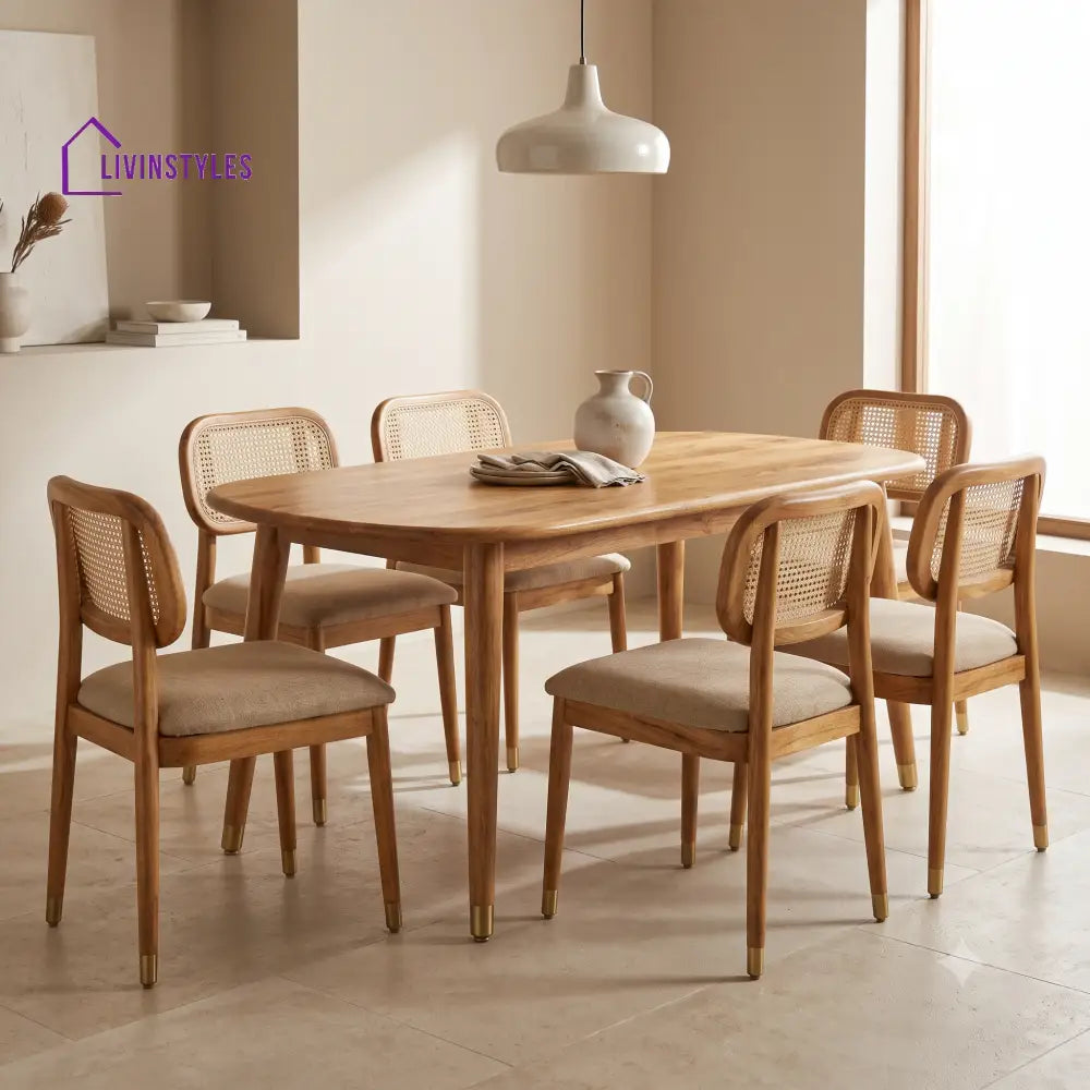 Jean Premium Mango Wood 6 Seater Dining Table Set | Natural Finish