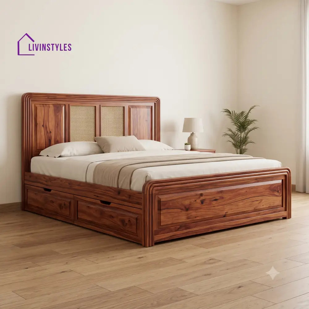 Jean Premium Wooden Bed with Drawer Storage | King Size Bed & Queen Size Bed Online