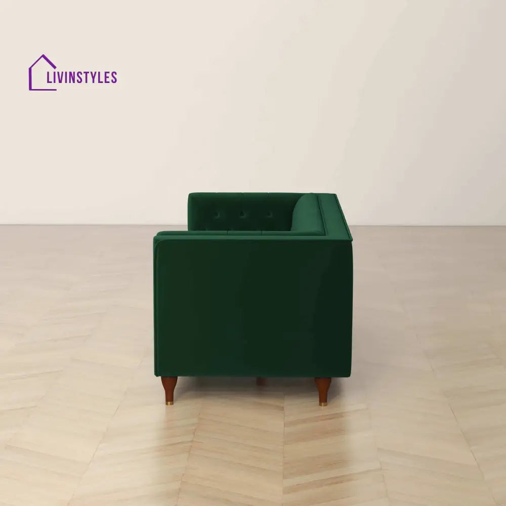 Jeevan Green Three Seater Velvet Sofa For Living Room