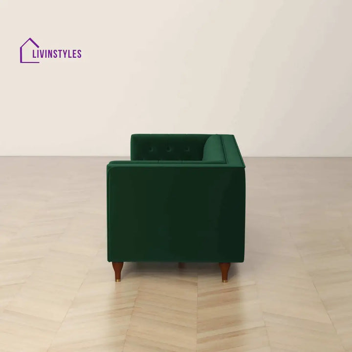 Jeevan Green Three Seater Velvet Sofa For Living Room