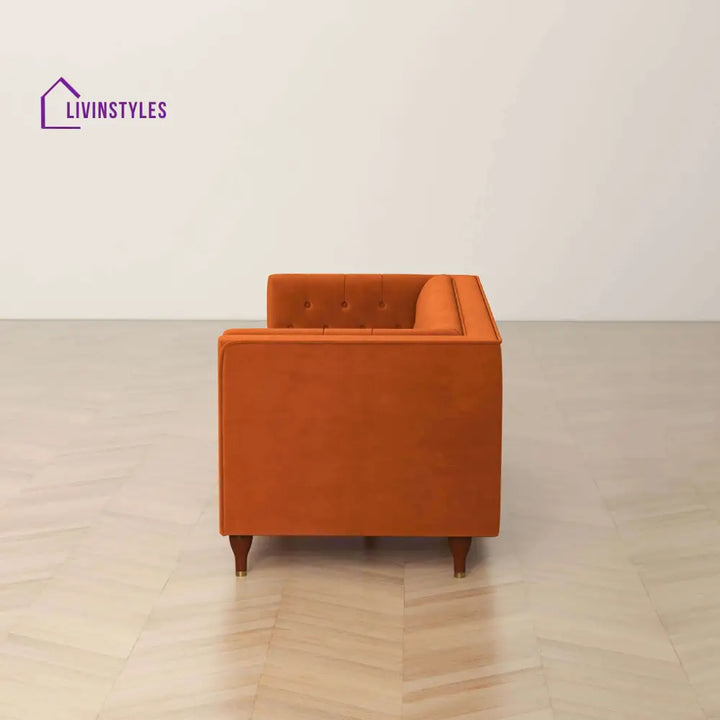 Jeevan Orange Three Seater Velvet Sofa For Living Room