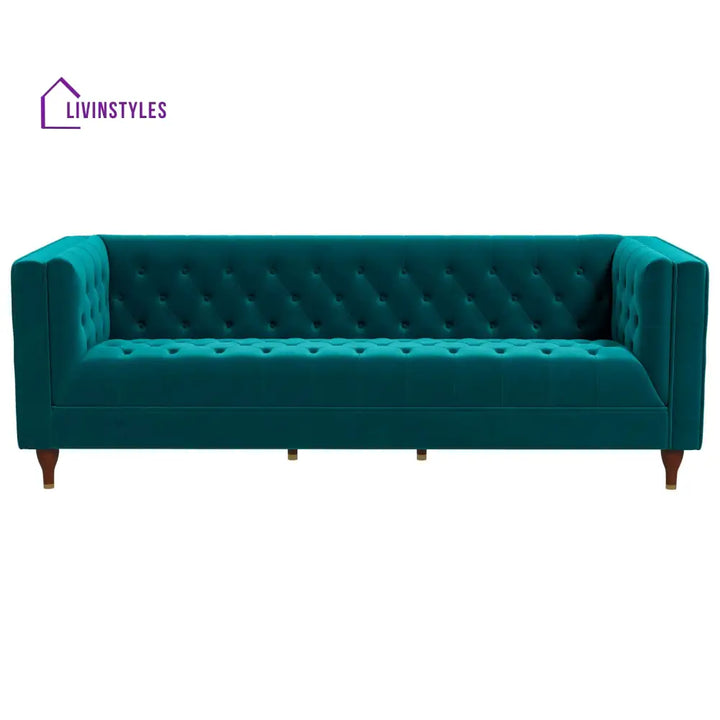Jeevan Teal Three Seater Velvet Sofa For Living Room