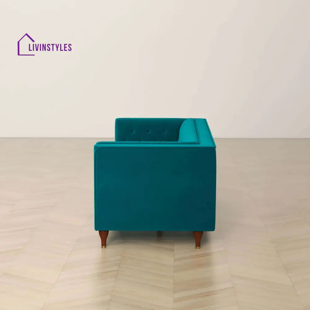 Jeevan Teal Three Seater Velvet Sofa For Living Room