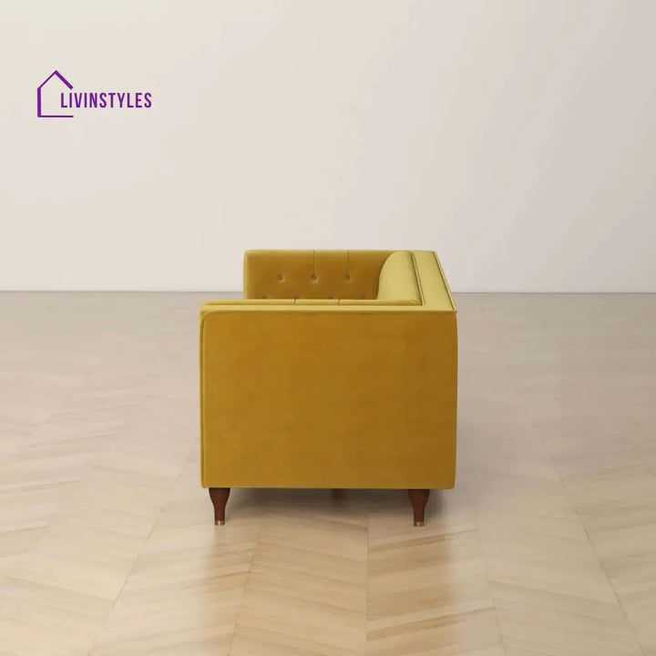 Jeevan Yellow Three Seater Velvet Sofa For Living Room