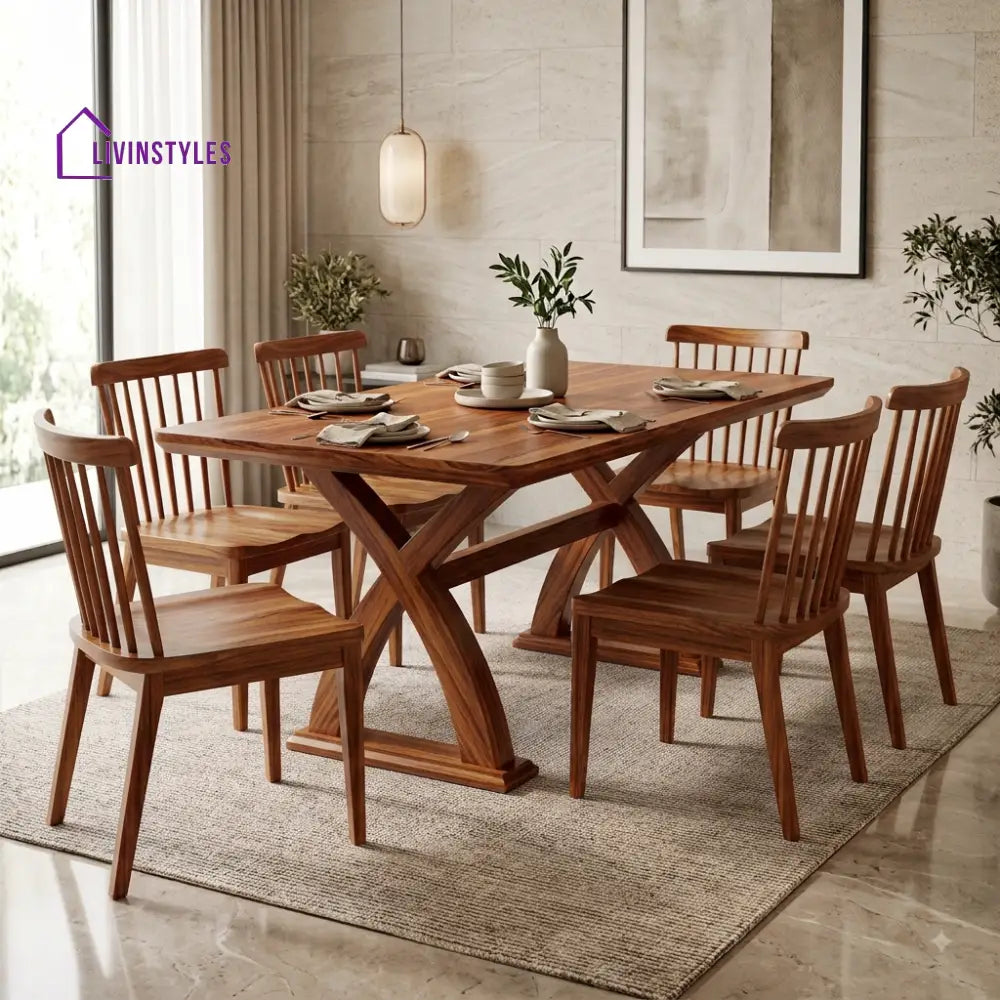 Jeevika Premium Wooden 6 Seater Dining Table Set