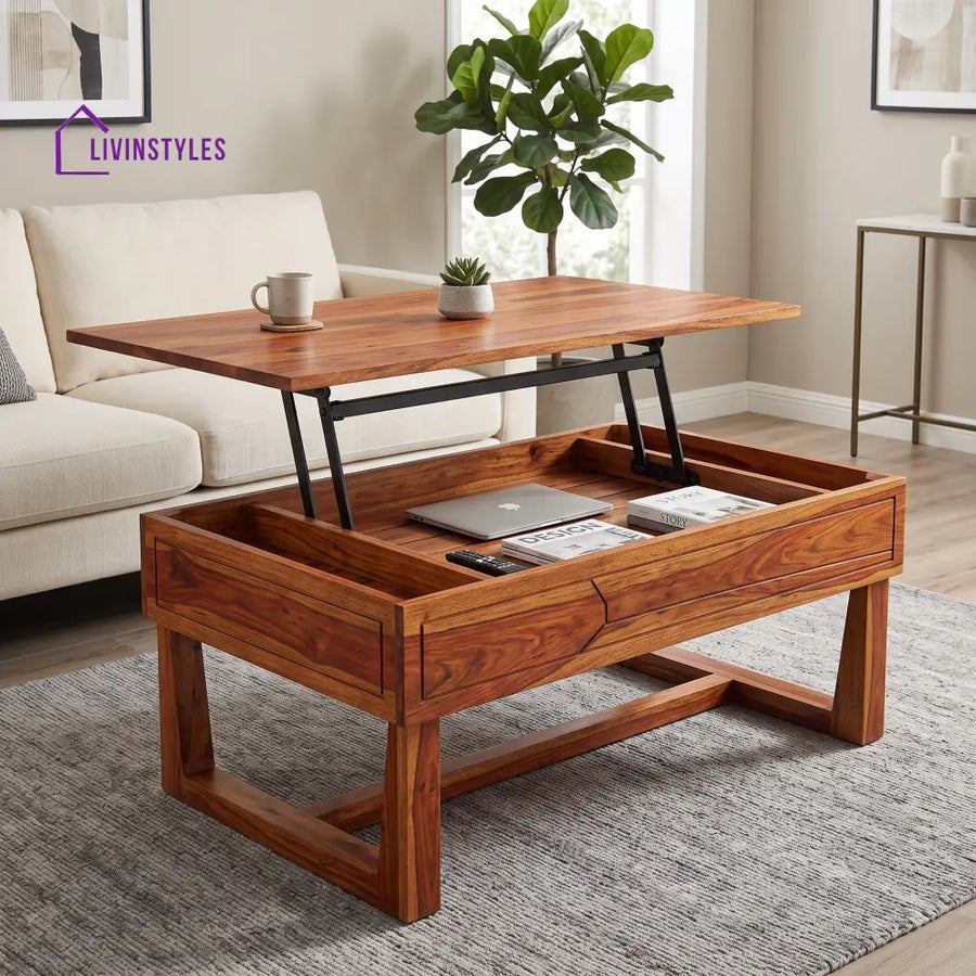 Jeevika Sheesham Wood Lift Top Coffee Table for Living Room