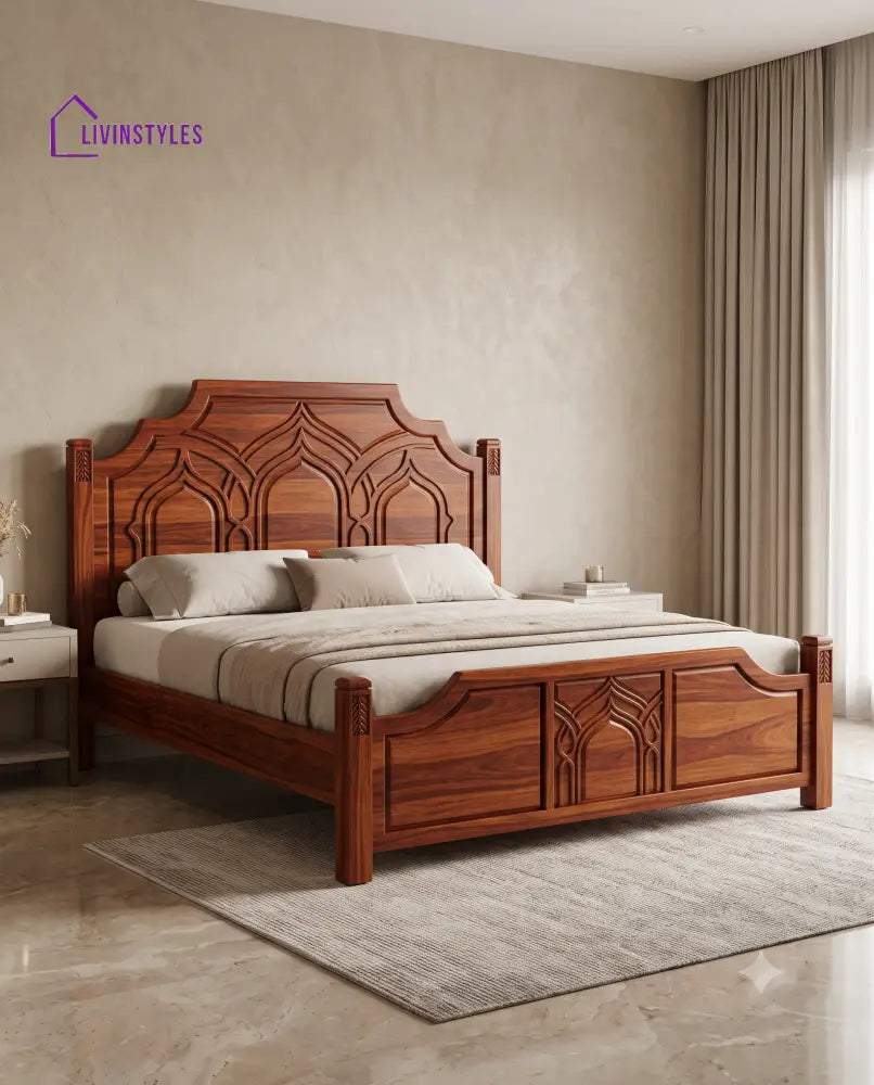 Jeevika Wooden Bed | Solid Wood Double Bed | Wooden King size bed & Wooden Queen size bed