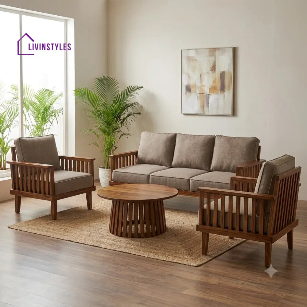 Jeevika Wooden Sofa Set | 3 + 1 + 1 Sheesham Wood Sofa Set for Living Room