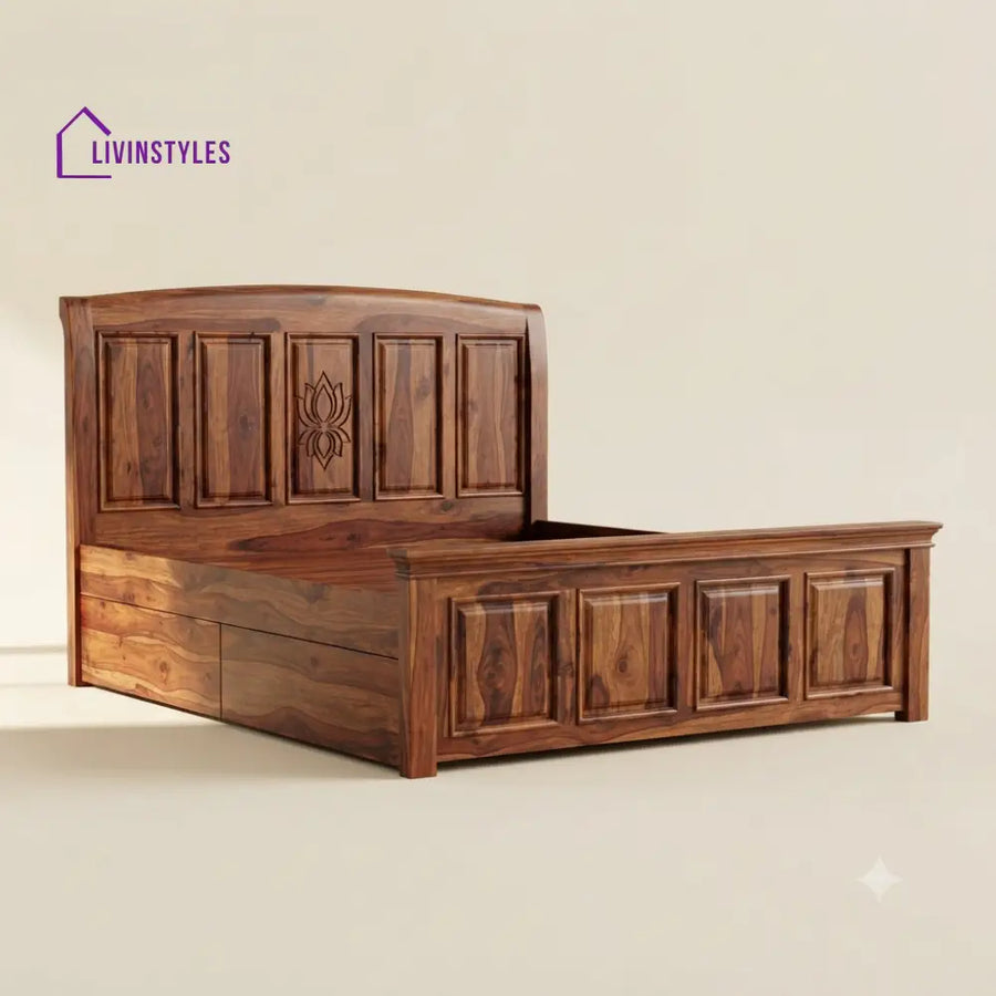 Jeevitha Sheesham Wood Bed With Box Storage | Wooden Bed