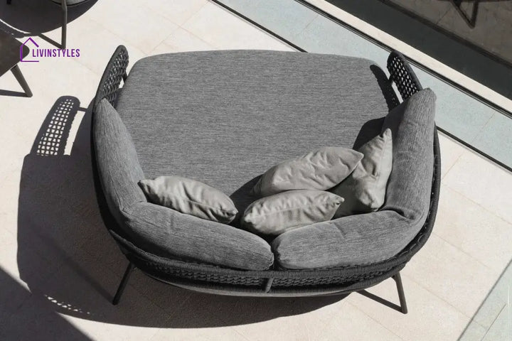 Jekub Outdoor Poolside Sunbed With Cushion Daybed (Dark Grey) Braided & Rope - Sunbed