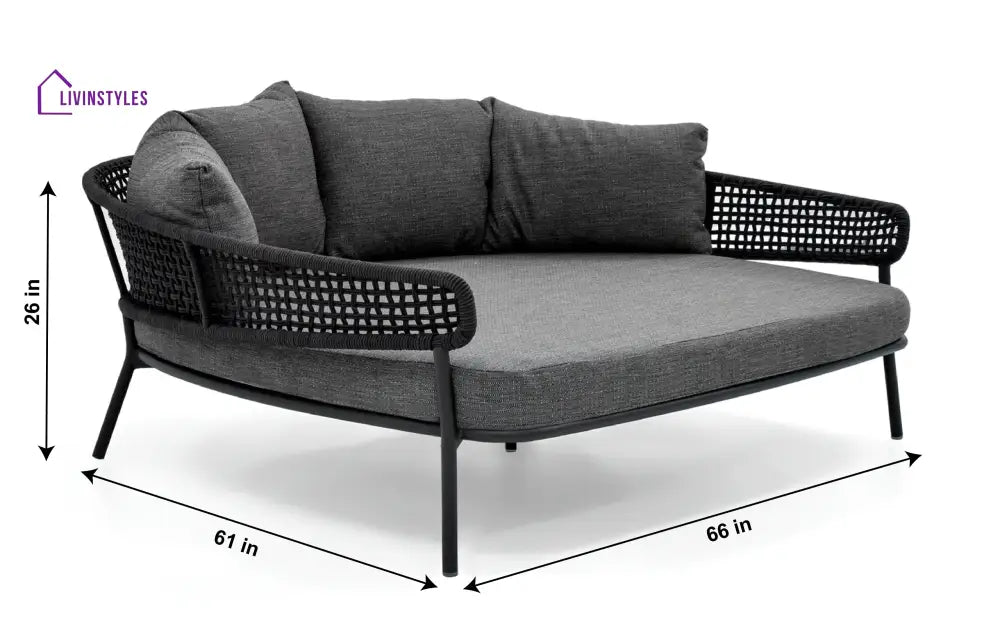 Jekub Outdoor Poolside Sunbed With Cushion Daybed (Dark Grey) Braided & Rope - Sunbed