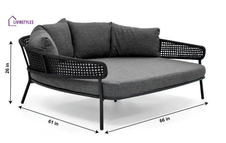Jekub Outdoor Poolside Sunbed With Cushion Daybed (Dark Grey) Braided & Rope - Sunbed