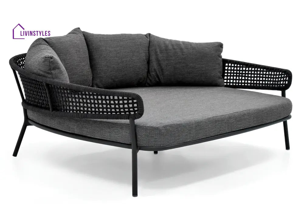 Jekub Outdoor Poolside Sunbed With Cushion Daybed (Dark Grey) Braided & Rope - Sunbed