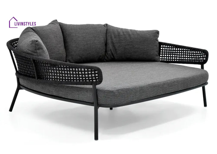 Jekub Outdoor Poolside Sunbed With Cushion Daybed (Dark Grey) Braided & Rope - Sunbed