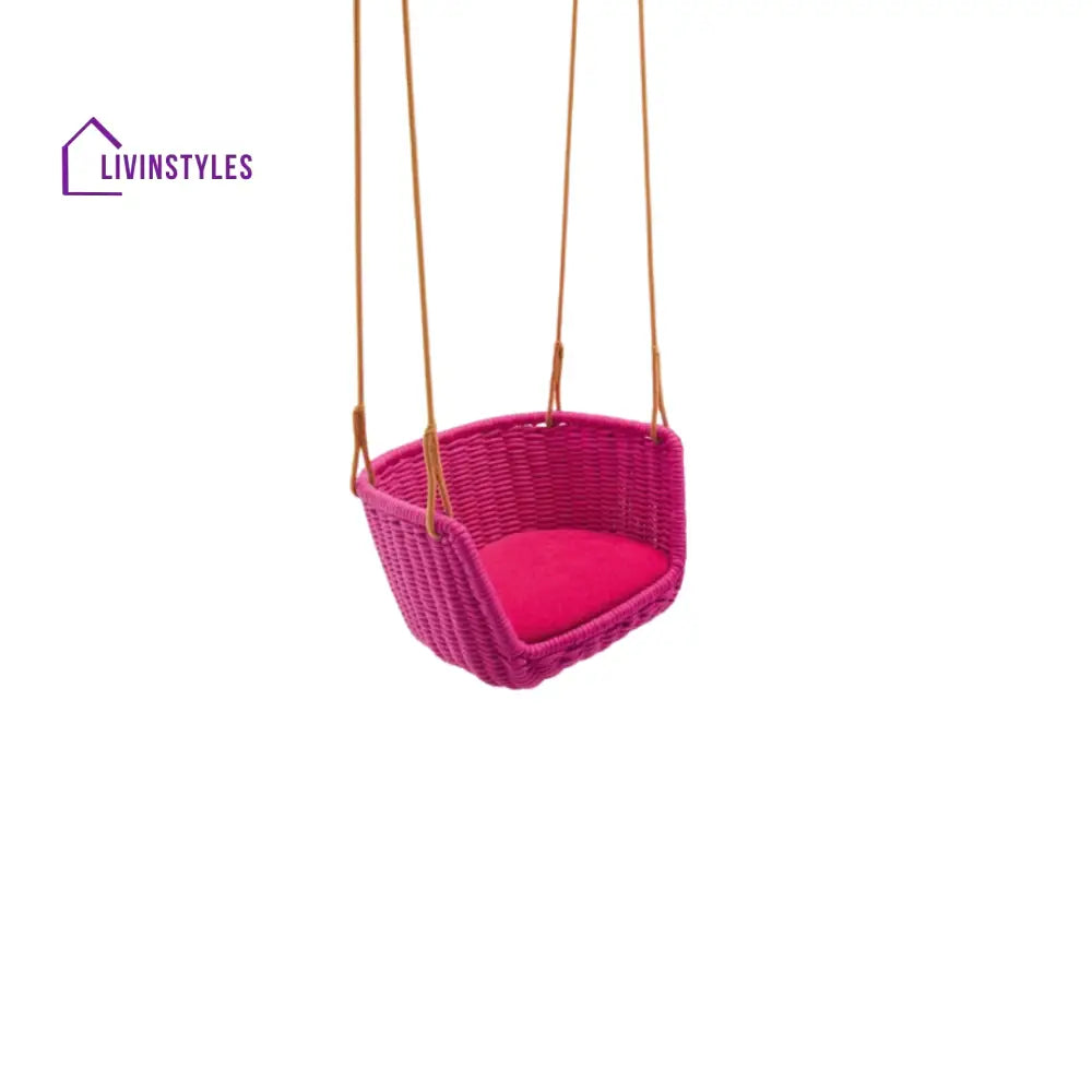 Jenaro Single Seater Hanging Swing Without Stand For Balcony Garden Swing (Pink) Braided & Rope - Swings