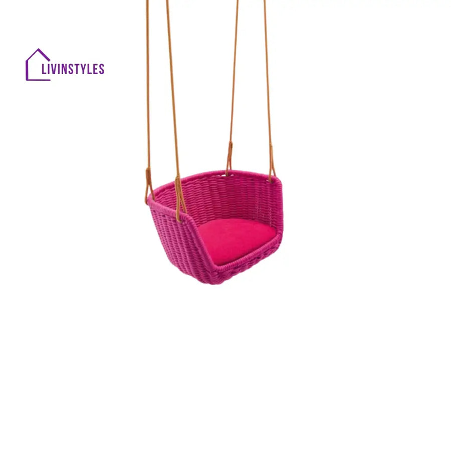 Jenaro Single Seater Hanging Swing Without Stand For Balcony Garden Swing (Pink) Braided & Rope - Swings