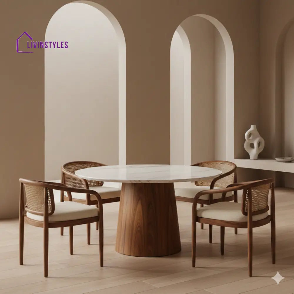 Jennifer Round Solid Sheesham Wood Dining Table Set | Roud 4 Seater Dining Table Set
