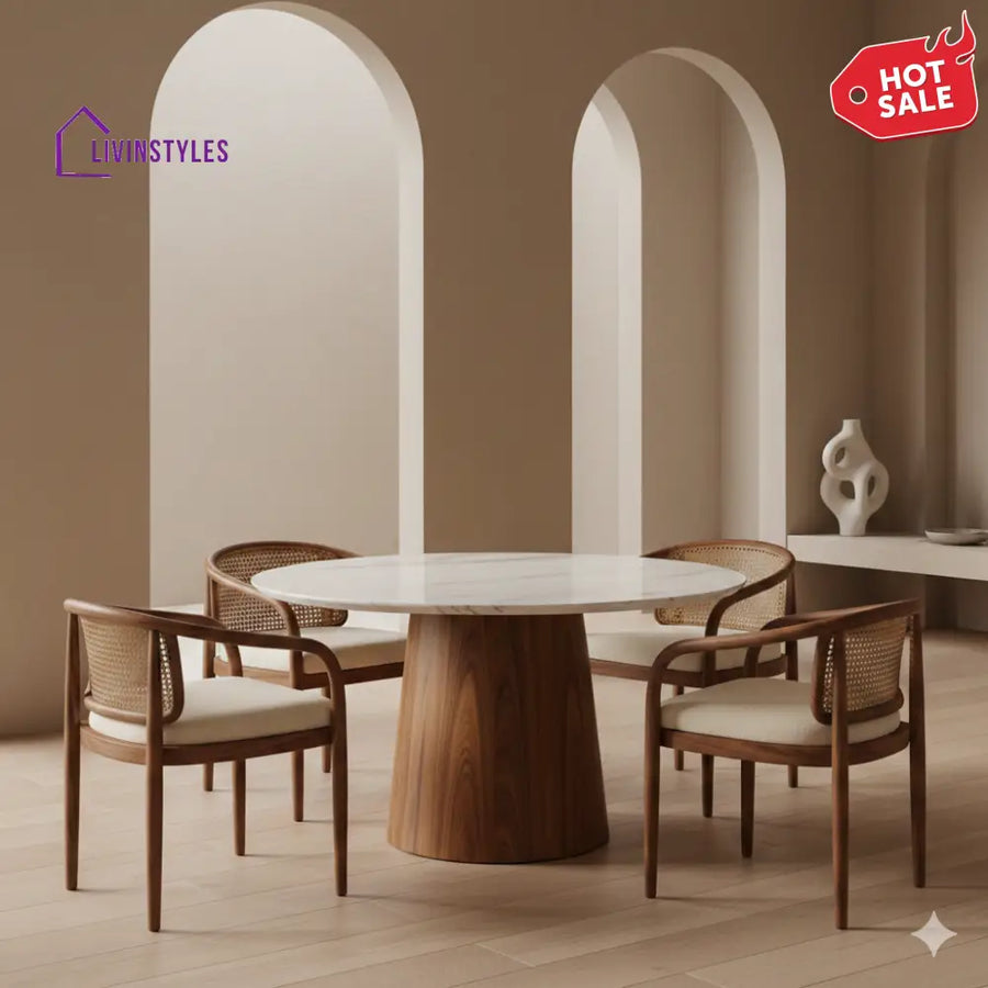 Jennifer Round Solid Sheesham Wood Dining Table Set | Roud 4 Seater Dining Table Set