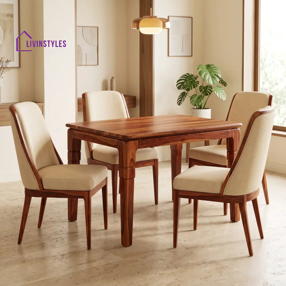 Jeremiah Premium Solid Wood 4 Seater Dining Table Set
