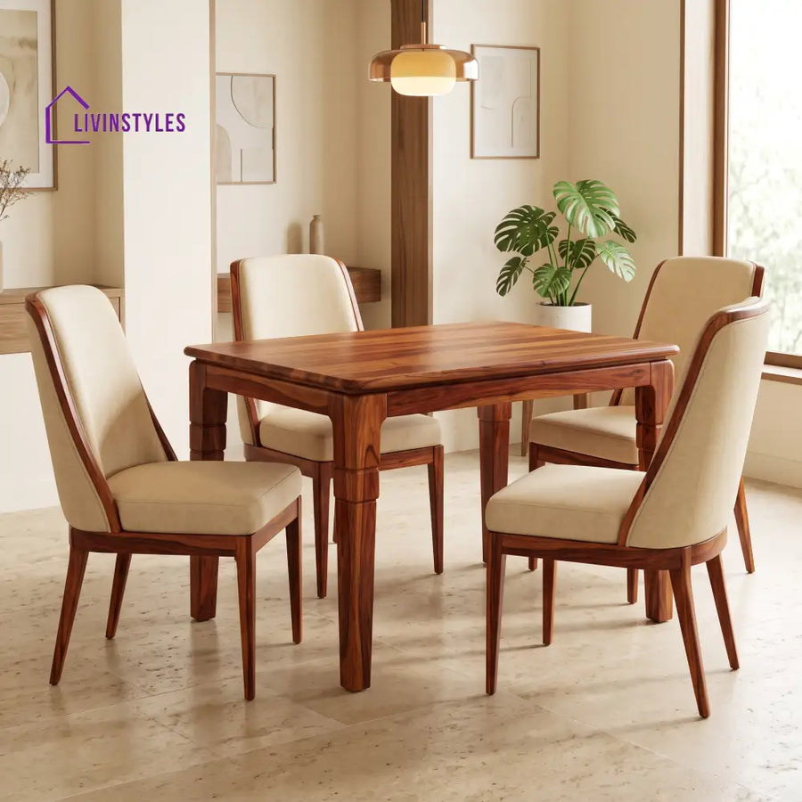 Jeremiah Premium Solid Wood 4 Seater Dining Table Set