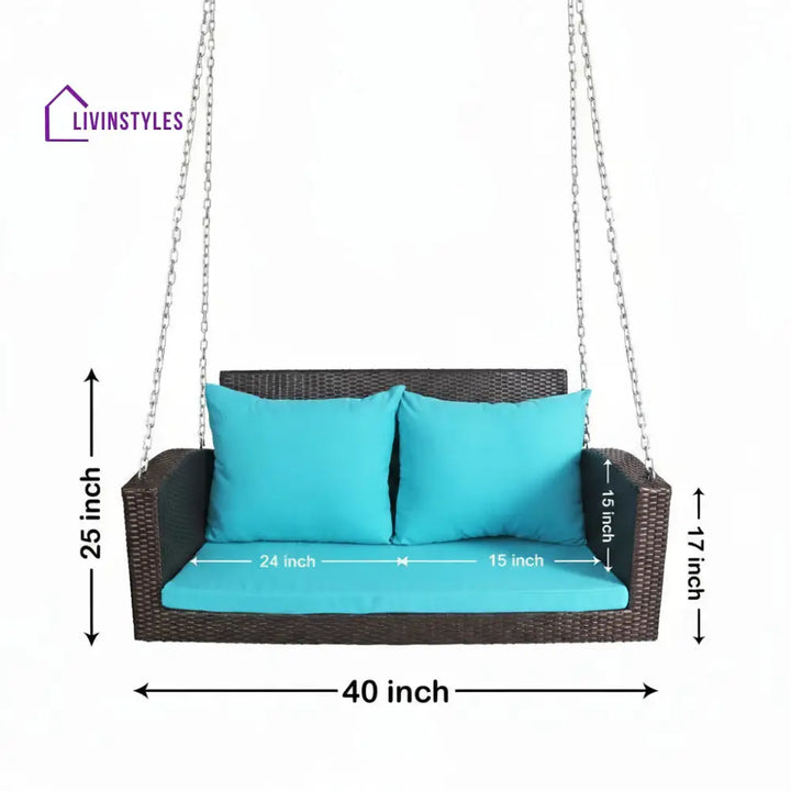Jero Double Seater Hanging Swing Without Stand For Balcony Garden Swing (Brown + Sky Blue) - Swings
