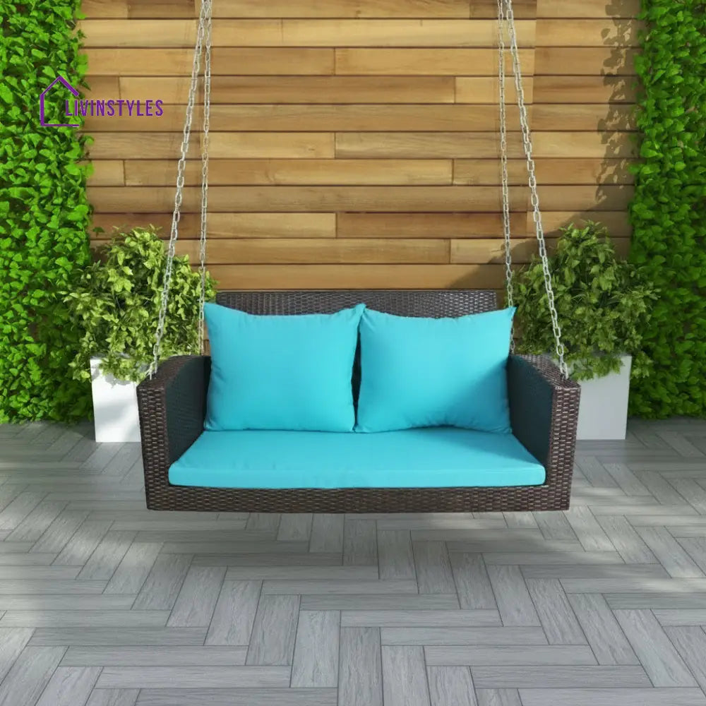 Jero Double Seater Hanging Swing Without Stand For Balcony Garden Swing (Brown + Sky Blue) - Swings
